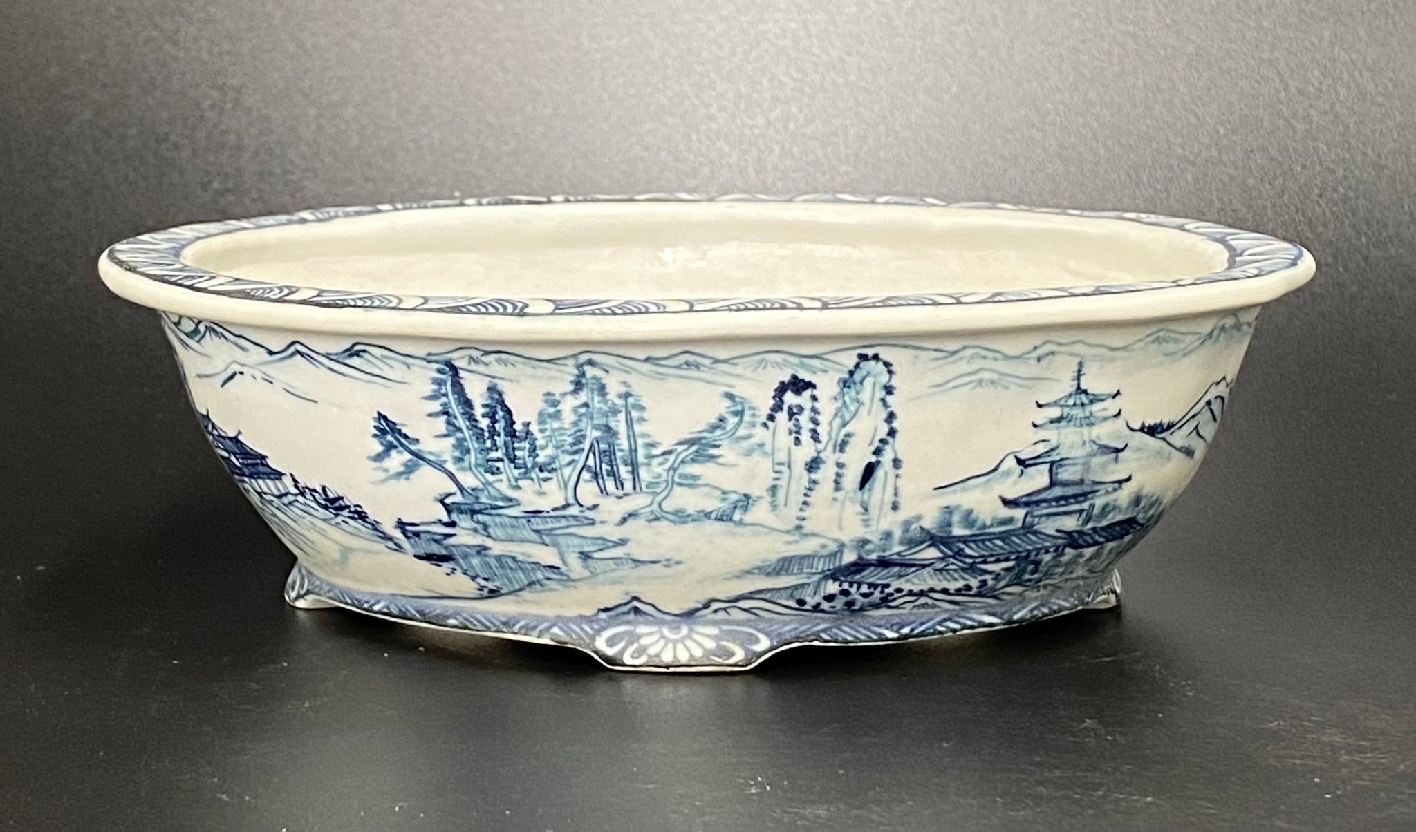 古オランダ染付花図深鉢 嵐山造 青絵山水図外縁楕円鉢 – Bonsai Iroha